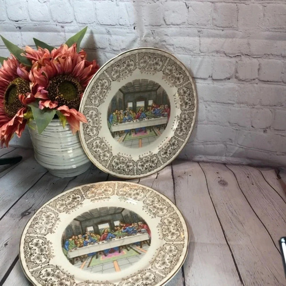 Vintage crooksville china co last supper plates - Picture 1 of 5